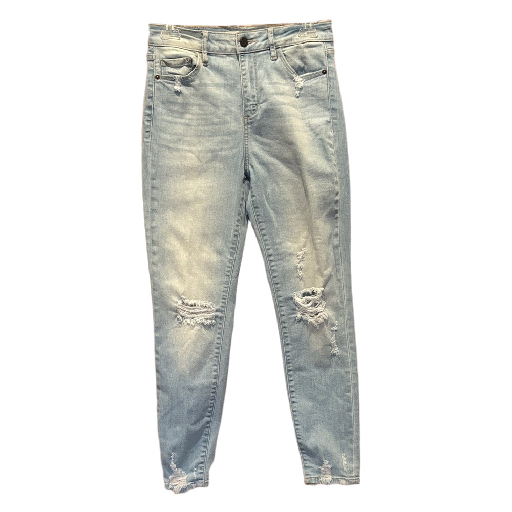 Hidden Light Wash Distressed Slim Cut High Rise Denim Jeans Size 27